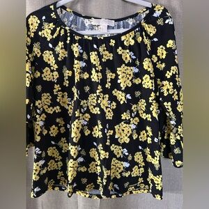 Michael Kors Black and Yellow Floral Blouse